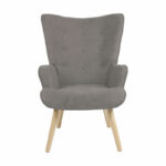 Armchair Fluffy fabric grey-natural rubberwood leg 75x69x96cm - Image 4