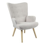 Armchair Fluffy fabric light grey-natural leg 75x69x96cm