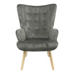 Armchair Fluffy velvet fabric dark grey-natural leg 75x69x96cm - Image 3
