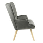 Armchair Fluffy velvet fabric dark grey-natural leg 75x69x96cm - Image 4