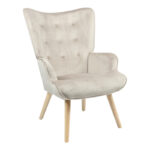 Фотелја мека кадифена ткаенина беж-природна ногарка 75x69x96 см