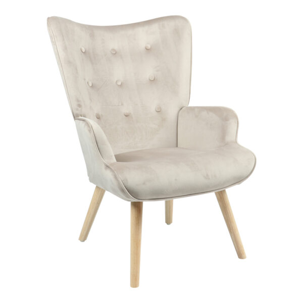 Armchair Fluffy velvet fabric beige-natural leg 75x69x96cm