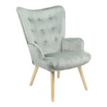 Armchair Fluffy velvet fabric grey-natural leg 75x69x96cm