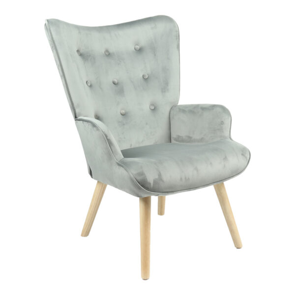 Armchair Fluffy velvet fabric grey-natural leg 75x69x96cm