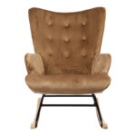 Rocking armchair Georgia taupe velvet fabric-natural 75x71x95cm - Image 3