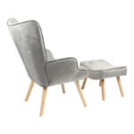 Armchair with footstool Vivienne velvet fabric grey-natural leg 75x69x96cm - Image 2