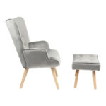 Armchair with footstool Vivienne velvet fabric grey-natural leg 75x69x96cm - Image 3