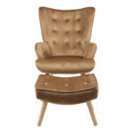 Armchair with footstool Vivienne velvet fabric taupe-natural leg 75x69x96cm - Слика 3