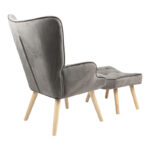 Armchair with footstool Vivienne velvet fabric dark grey-natural leg 75x69x96cm - Image 2