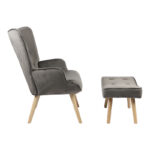 Armchair with footstool Vivienne velvet fabric dark grey-natural leg 75x69x96cm - Image 4