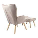Armchair with footstool Vivienne velvet fabric beige-natural leg 75x69x96cm - Image 2