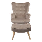 Armchair with footstool Vivienne velvet fabric beige-natural leg 75x69x96cm - Image 3