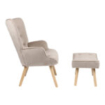 Armchair with footstool Vivienne velvet fabric beige-natural leg 75x69x96cm - Image 4