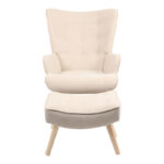 Armchair with footstool Vivienne fabric beige-natural leg 75x69x96cm - Image 3