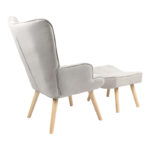Armchair with footstool Vivienne fabric light grey-natural leg 75x69x96cm - Слика 2