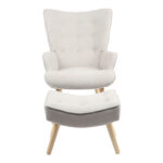 Armchair with footstool Vivienne fabric light grey-natural leg 75x69x96cm - Слика 3