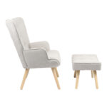 Armchair with footstool Vivienne fabric light grey-natural leg 75x69x96cm - Слика 4