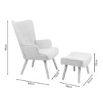 Armchair with footstool Vivienne fabric light grey-natural leg 75x69x96cm - Слика 5