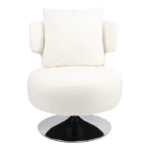 Armchair with cushion Percival teddy fabric white-chrome base 76x67x76cm - Image 3