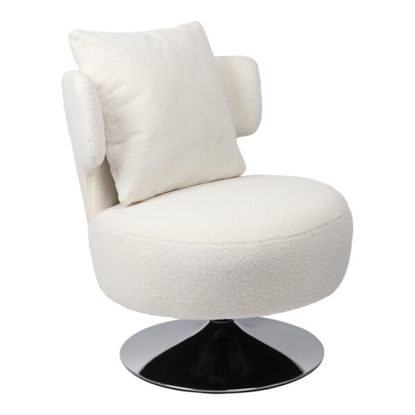 Armchair with cushion Percival teddy fabric white-chrome base 76x67x76cm