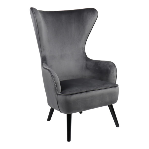 Armchair Byfon anthracite velvet and rubberwood leg in black shade 76x83x117cm