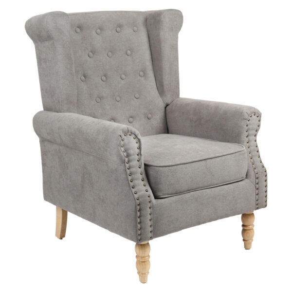 Piore armchair gray fabric and natural rubberwood leg 77x80x106cm