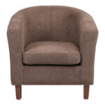 Armchair Tronmo dark brown fabric and rubberwood leg in walnut shade 75x69x75cm - Image 4