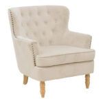 Armchair Keisi cream velvet-natural wooden leg 81.5x84x92.5cm