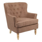 Фотелја Keisi кафеава ткаенина - ногарка од природно дрво 81.5x84x92.5 см