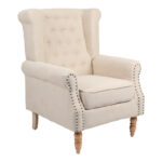 Фотелја Piore беж ткаенина и ногарки од природно дрво од гума 77x80x106 см