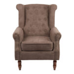 Armchair Piore dark brown fabric and rubberwood leg in walnut shade 77x80x106cm - Слика 4