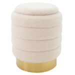 Stool-trunk Dazzle boucle cream-golden D36x44cm