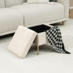 Stool-trunk Panton velvet cream-golden 40x40x36,5cm - Image 2