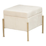 Stool-trunk Panton velvet cream-golden 40x40x36,5cm - Image 3