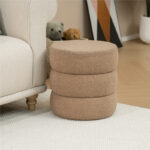 Pouf stool Kioto teddy fabric brown D40x40cm - Image 2