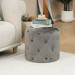 Pouf stool Seval velvet dark grey D49x47cm - Image 2