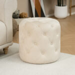 Pouf stool Seval velvet cream D49x47cm - Image 2