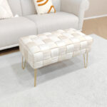 Ottoman Wenzo beige velvet 82x43x46cm - Image 2