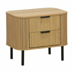 Ноќна масичка Scandi со 2 фиоки во природна боја со црни ногарки 57x42x50 см