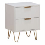 Ноќна масичка Култура со 2 фиоки во бела боја со златни ногарки 40x35x52 см