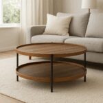 Coffee table Portogie mdf walnut - metal black D80x40cm - Image 2