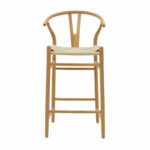 Bar stool Wishbone natural beech wood-natural rope 53x54x107cm - Image 4