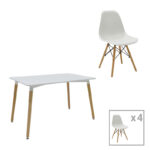 Dining table Natali-Julita set of 5 MDF and pp in white-natural shade 120x80x76cm