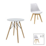Julita-Gaston dining table set of 3 MDF and beech wood in white-natural shade Φ60x73cm