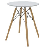 Julita-Gaston dining table set of 3 MDF and beech wood in white-natural shade Φ60x73cm - Image 4