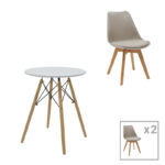 Julita-Gaston dining table set of 3 MDF and beech wood in gray-white-natural shade Φ60x73cm