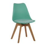 Chair Gaston pp-pu in teal color with natural colored wooden leg 48.5x53.5x83cm