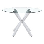 Kitchen table Tavula Glass-Metal with white metal legs D120x75cm - Слика 2
