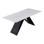 Kitchen table Meja sintered white stone with black metal legs 180x90x76cm - Слика 3