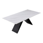 Kitchen table Meja sintered white stone with black metal legs 200x100x76cm - Слика 3